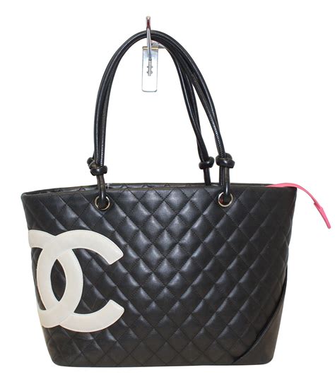 chanel cambon large tote black white cc|Chanel handbags large tote bag.